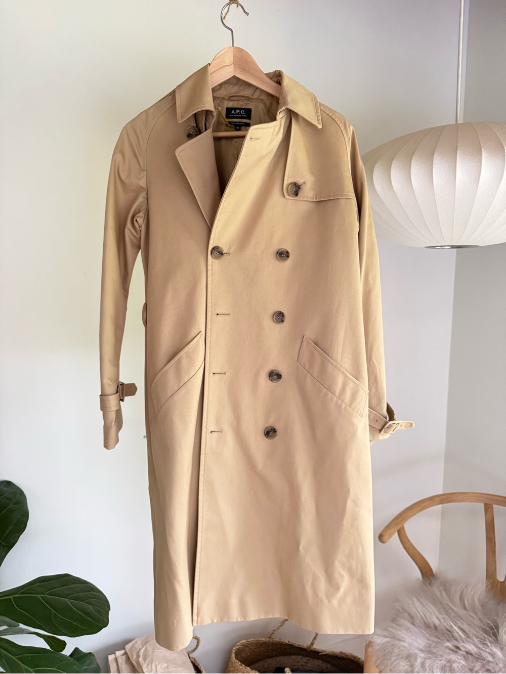 A.P.C. Women’s Greta Double-Breasted Beige Trench Coat